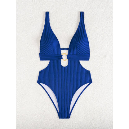 Sexy 8 Colors Deep V Neck Cut Out One Piece Swimsuit Women Swimwear Female High Leg Cut Monokini Bather Bathing Suit Swim V7177