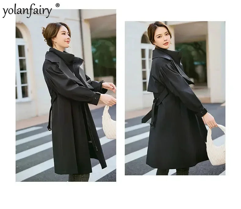 YOLANFAIRY Women's Fur Coat Women Real Fur Rex Rabbit Parkas Female Windbreaker Medium Long Work Clothes Waist Winter Coat FCY39