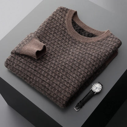 Men's Jacquard Striped 100% Pure Cashmere Pullover Sweater Autumn and Winter Thick base Sweater Casual Warm Clothing Men's Tops