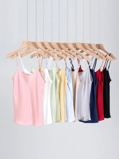 SuyaDream, Women 100%Real Silk Camisoles, 19MM, Solid Cozy Camis, 2024 Spring Summer Basic T shirts, White, Pink, Beige