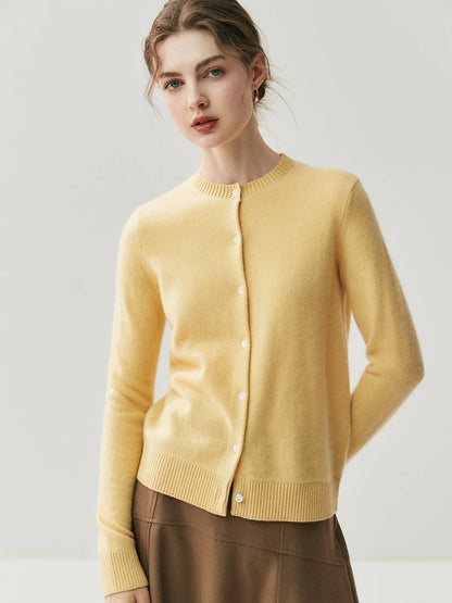 CHICUU Autumn Winter Women Thick O-neck Cardigan Basic Simple 100% Cashmere Sweater Solid Long Sleeve Cardigan Coat Knitwear