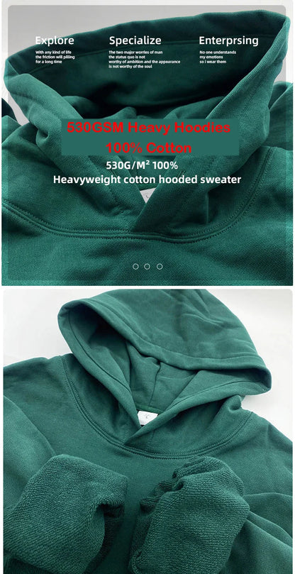 530GSM 100% Cotton French Terry High-end Heavy Weight New Fashion Pullover Winter Hoodies Pants Casual Thick Jogger Tracksuit