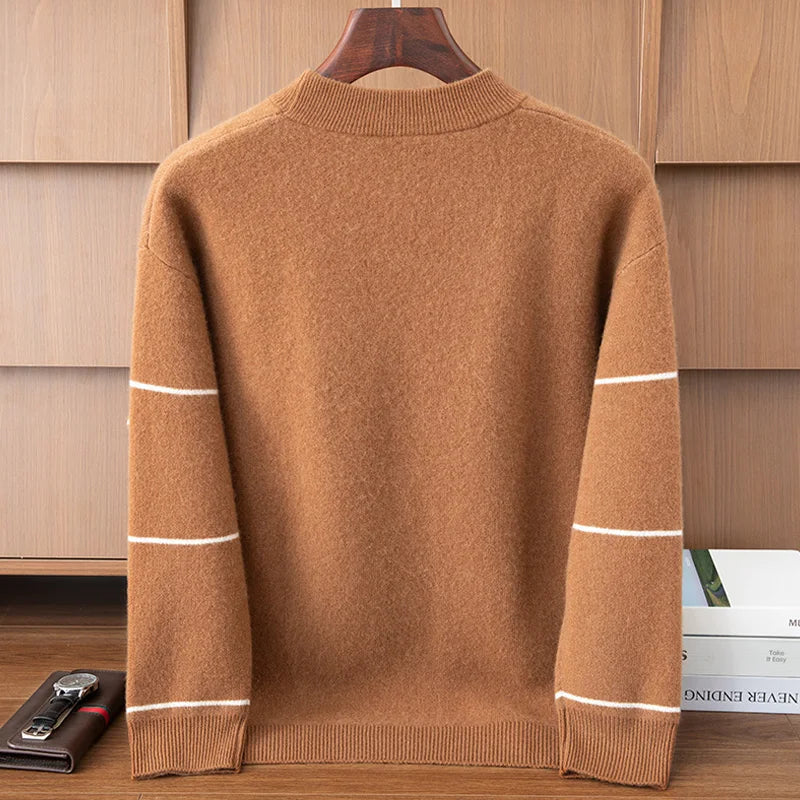 Men's Thick 100% Cashmere Sweater O-neck Long Sleeve Pullover Autumn Winter Soft Warm Cashmere Knitwear Smart Casual Jumper Tops