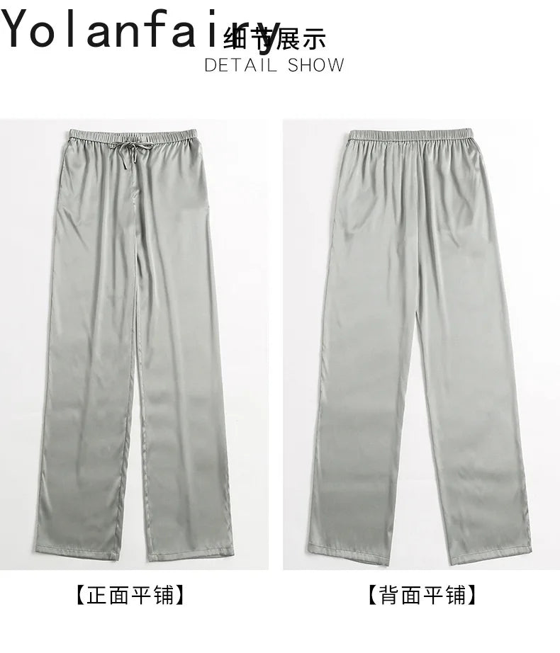YOLANFAIRY Casual Wide Leg Pants Summer 95% Real Mulberry Silk Women's Pants Korean Loose Trousers Woman Silk Pants Full Length