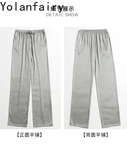 YOLANFAIRY Casual Wide Leg Pants Summer 95% Real Mulberry Silk Women's Pants Korean Loose Trousers Woman Silk Pants Full Length