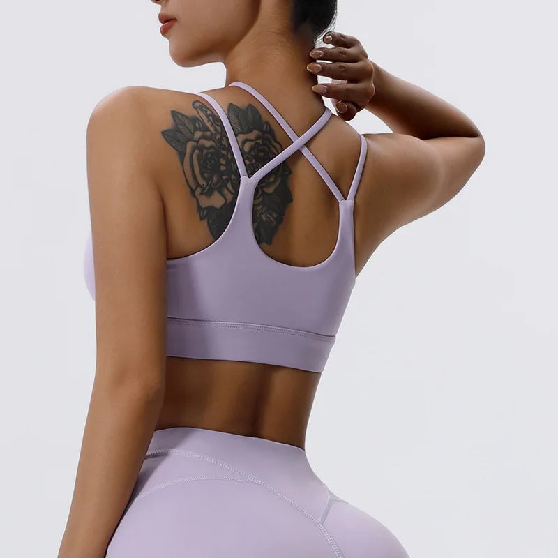 Women Fitness Sports Bra Sexy Top Gym Yoga Bra  Athletic Back Cutout Cross Tight Gym Push Up Workout Soft With Chest Pad