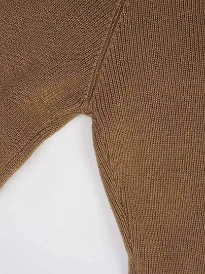 DEAT Fashion Brown Irregular Knitted Tops Women's Turtleneck Slim Fit Button Long Sleeves Short Sweater Autumn New