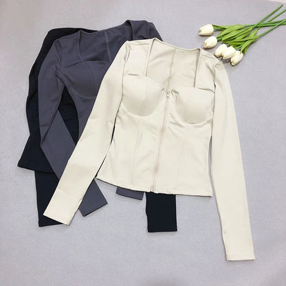 Cloud Hide SEXY Zipper Sports Jacket for Women Long Sleeve Black Yoga Shirt Gym Fitness Coat Running Autumn Winter Workout Top
