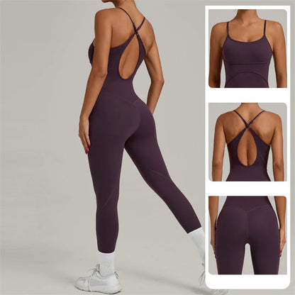 TRY TO BN Sports Jumpsuit Yoga Cross Adjustable Shoulder Straps Fitness Workout Bodysuit One Piece Sportswear Gym Women Clothing