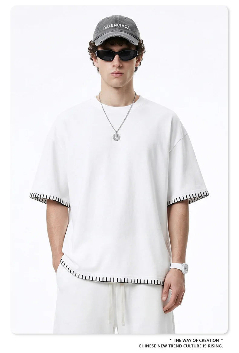 Custom LOGO Men's 240G Cotton Polyester American Cool Short Width Boxyfit Loose Short Sleeve T-Shirt Casual Top