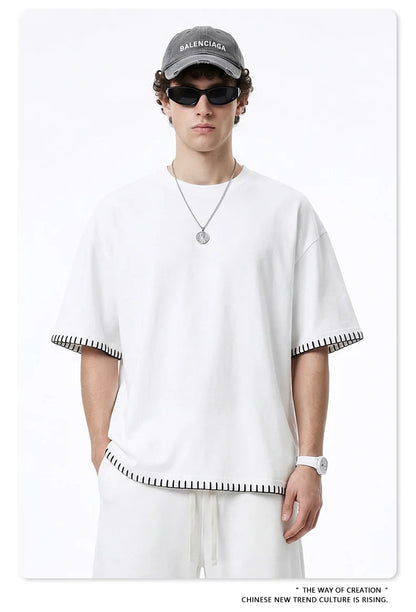 Custom LOGO Men's 240G Cotton Polyester American Cool Short Width Boxyfit Loose Short Sleeve T-Shirt Casual Top