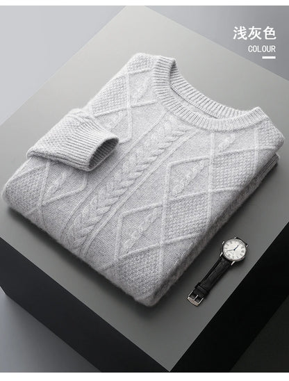 100% Pure Merino Wool Pullover 2025 Autumn/Winter New Men's Round Neck Business Casual Cashmere Sweater Loose Solid Color Tops