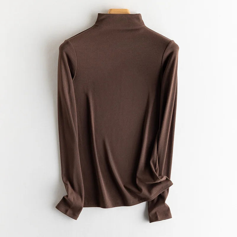 SuyaDream, Women Bottoming T Shirt, Silk Viscose Blend, Long Sleeves, Solid Basic Thermal  Shirt, 2024 Autumn Winter Top