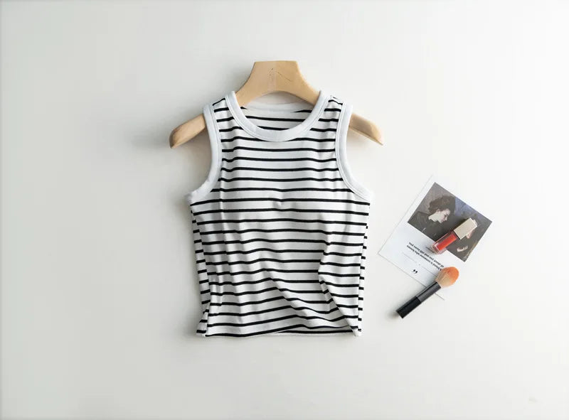 2026 Summer New Women's Tank Top Pajamas All Cotton with Chest Pads Tank Top with Stripe Sports Bottom Short Home Fur Ladies