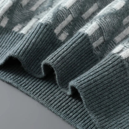 New 100% Pure Wool Cashmere Men's Mock-Neck Pullover Autumn And Winter Color Matching Top Casual Thick Fashion Large Size Jacket