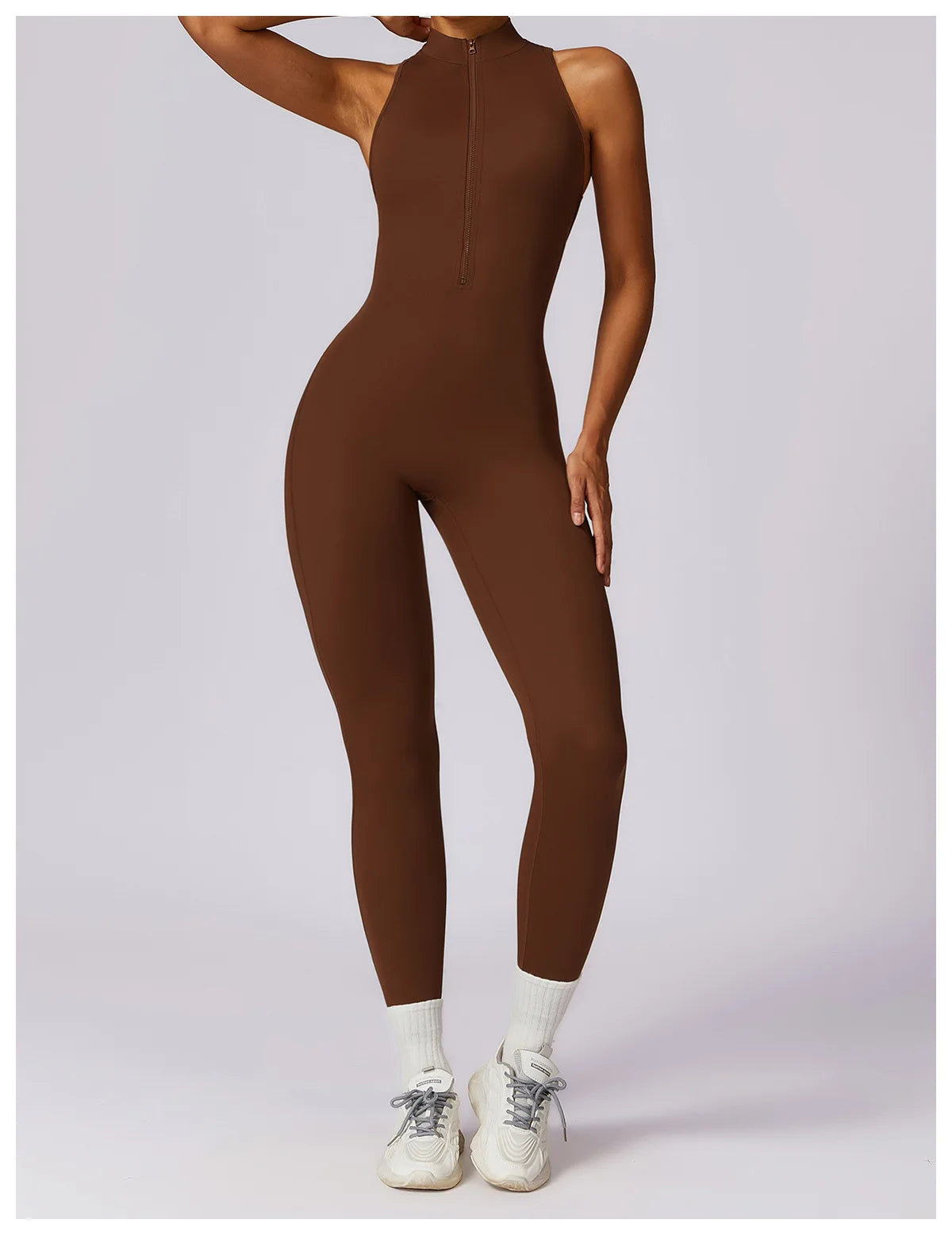 Summer V Back One-piece Suit Women Sports Jumpsuit Zippers Yoga Rompers Backless Sportswear Women Sleeveles Workout Bodysuits
