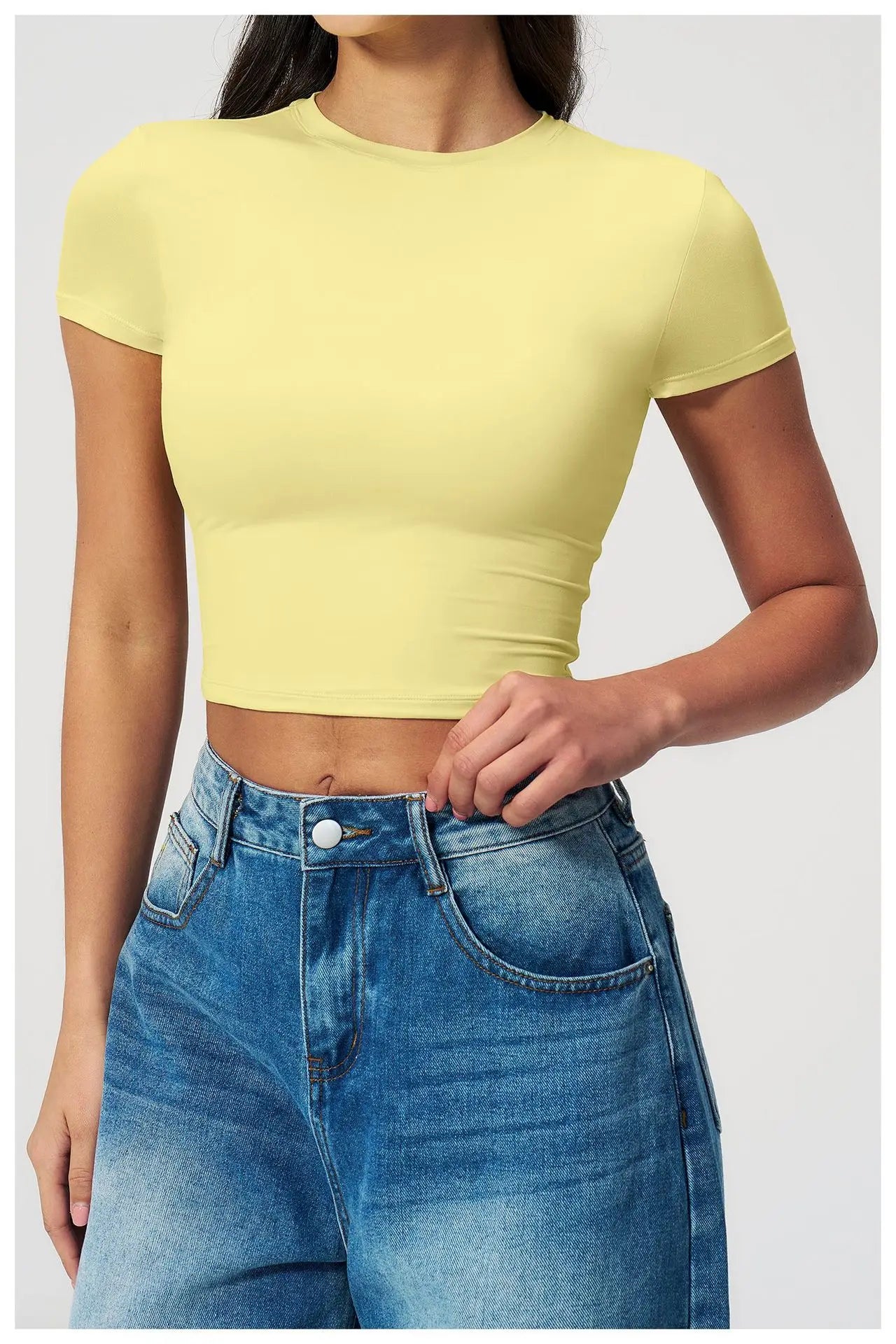 Women Solid Yoga Short Sleeve Breathable Sport T-Shirt Elastic Fitness Yoga Top Gym Shirts Female Casual Running Workout Clothes