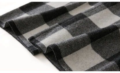 DjzDsm Autumn and Winter New Women's 100% Merino Wool Thickened High Waist Knitted Wide Leg Pants Four Flat Casual Plaid Pants