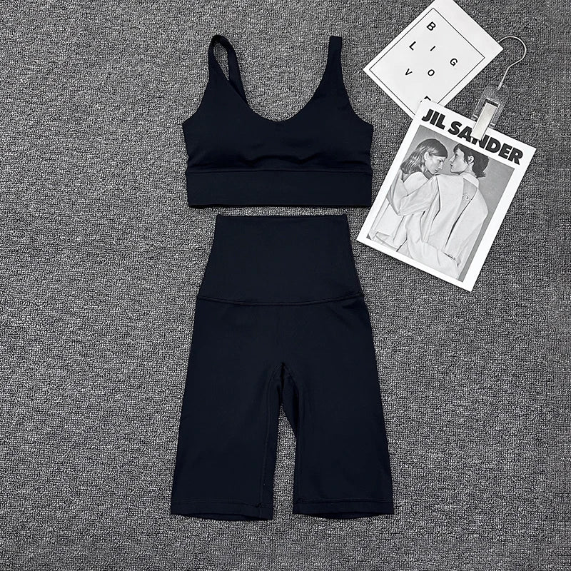 SOISOU Nylon Short Sets Womens Clothing Sports Bra Cycling Shorts Workout Set Women's Tracksuit Gym Yoga Sexy Outfit Women 2023