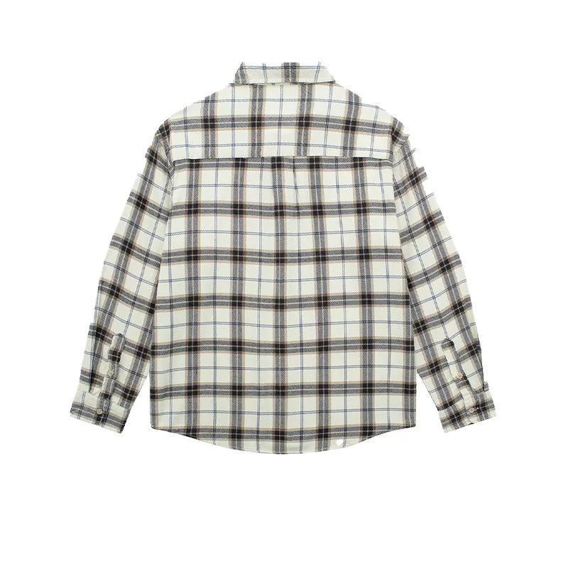Spring 2025 New American Vintage Plaid Shirt - Men's 100% Cotton Double Pocket Workwear Long Sleeve Slightly Loose Casual Top