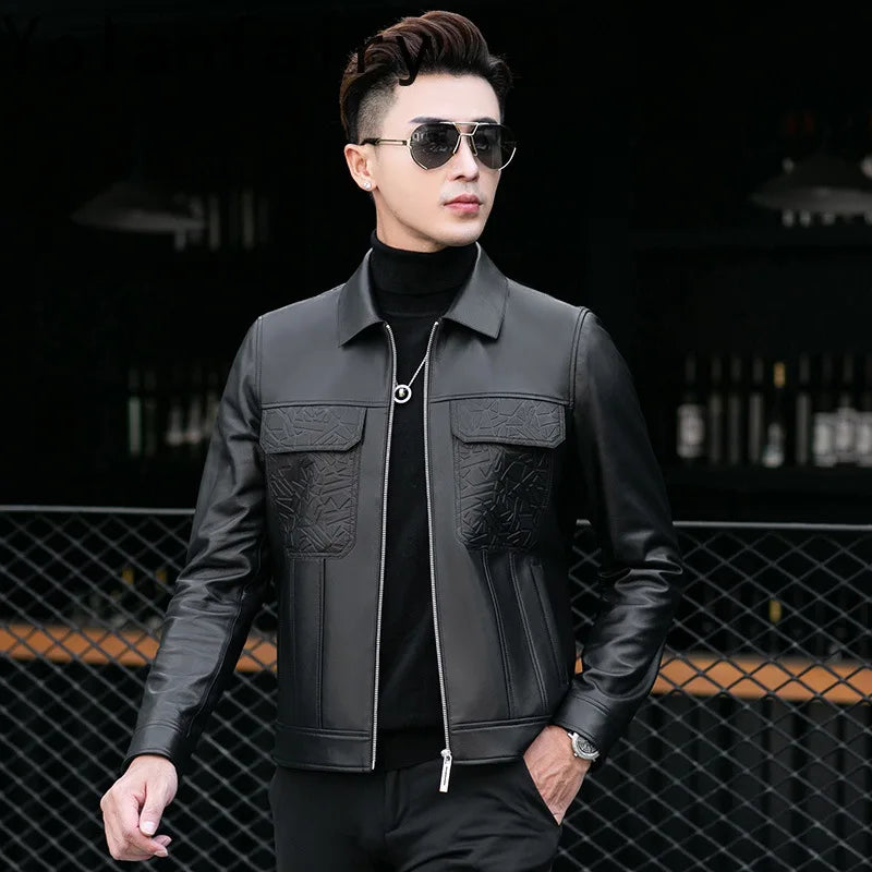 YOLANFAIRY Top Quality Real Sheepskin Genuine Leather Jacket Man Clothing Short Casual Leather Coat Soft Leather Jackets abrigos