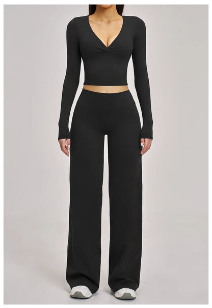 2PCS Yoga Set Women Tracksuits Workout Outfits Sportswear Gym Clothing Female Fitness Long Sleeve High Waist Leggings Yoga Suit