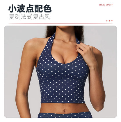Custom LOGO women's new yoga clothes polka dot printing deep V high elastic three-dimensional fitness two-piece set