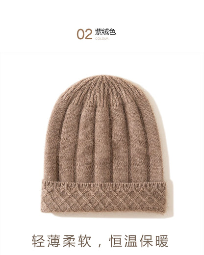 Thickened Outdoor Hat Autumn And Winter Men's And Women's Pullover 100%cashmere Hat With Groove Strip Casual And Warm Woolen Hat