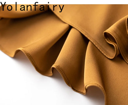YOLANFAIRY 19momme 93% Mulberry Silk Spaghetti Strap Dress for Women Elegant Mid-length Sexy Real Silk Summer Dresses Woman 원피스