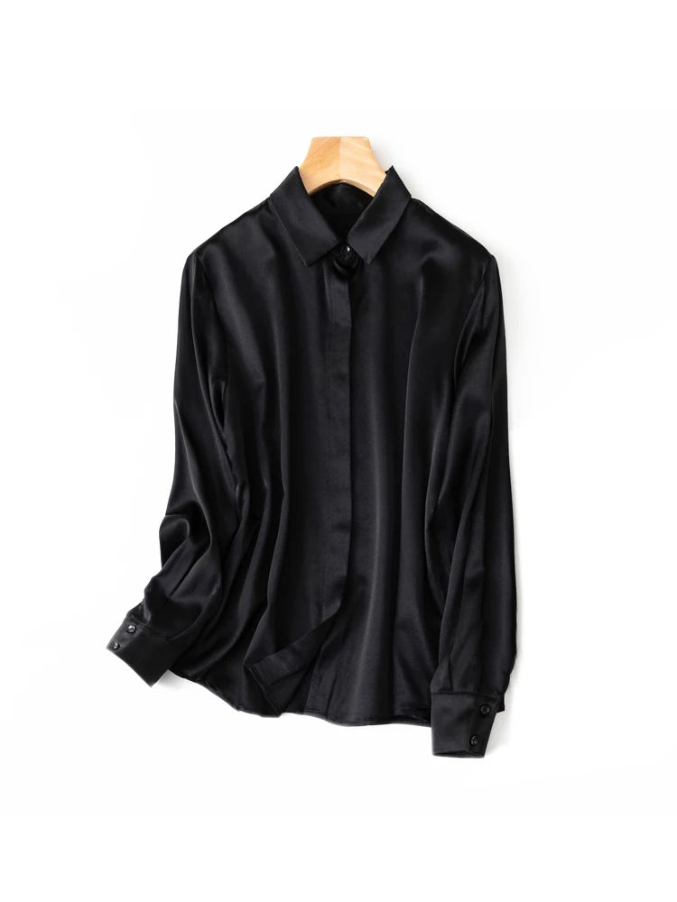 SuyaDream Woman Solid Shirts 93%Real Silk 7%Spandex Long Sleeves Chic Blouses, 2025 Spring Autumn Office Lady Top