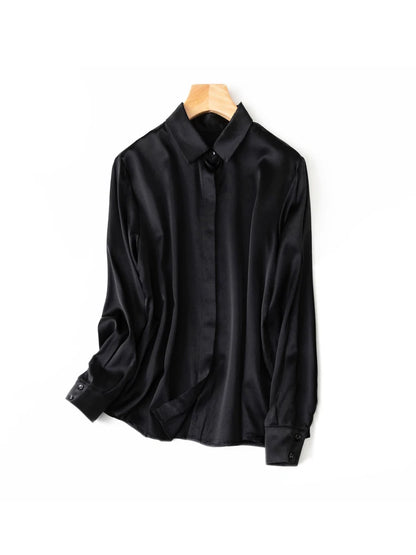 SuyaDream Woman Solid Shirts 93%Real Silk 7%Spandex Long Sleeves Chic Blouses, 2025 Spring Autumn Office Lady Top