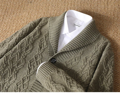 2025 Autumn Winter New Five Needle Thick 100% Merino Wool Sweater Men's Lapel Knit Cardigan Business Casual Warm Shirt Menswear