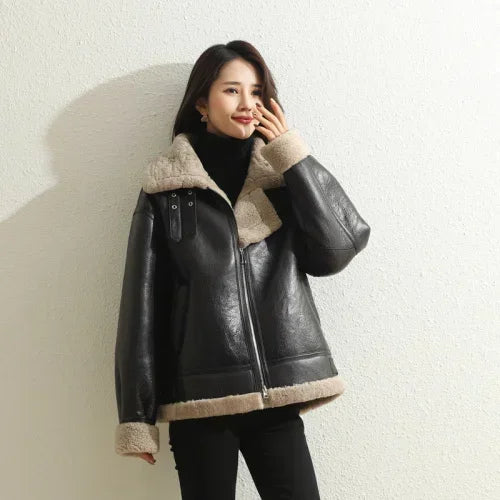 Trend Winter Natural Fur Coat Women’s Real Sheep Shearing Fur Jacket Female Sheepskin Coats Lamb Fur Motorcycle Jacket Manteaux