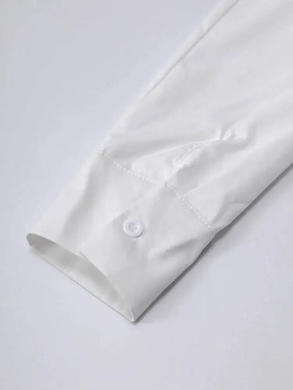 DEAT Fashion Belted Waist Shirt Women's One Shoulder Asymmetrical Collar Long Sleeve White Blouse Sumemr New