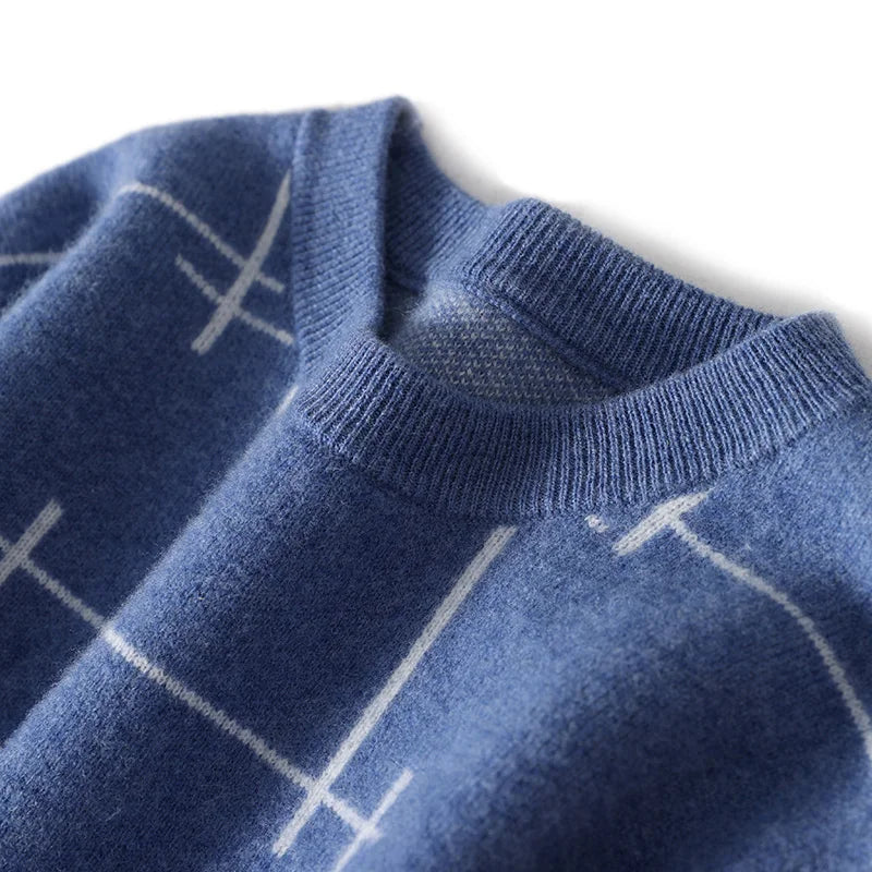 Autumn/Winter 100% Pure Wool Men's O-Neck Thick Business Sweater Loose Casual Wool Knit Bottoming Shirt Men's Sweater