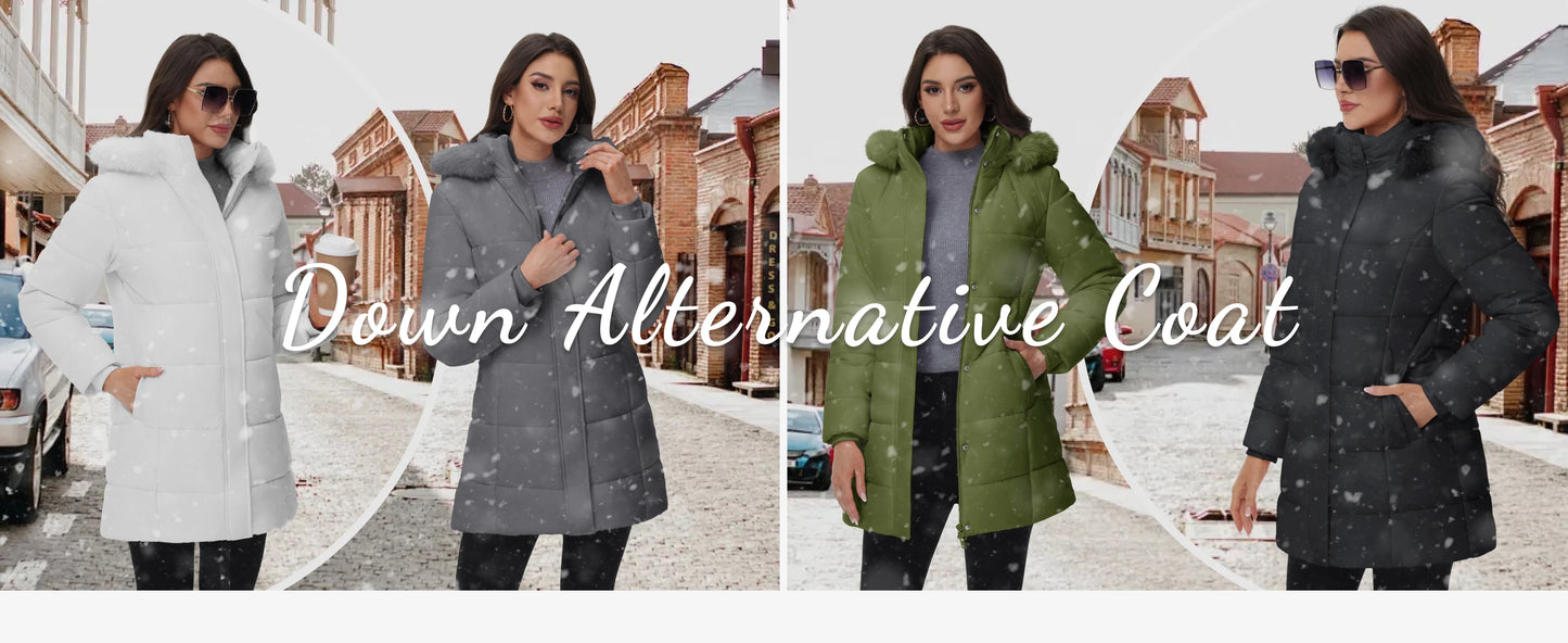 TACVASEN Womens Fleece Long Padding Winter Jacket Down Puffer Outwear with Removable Hood Waterproof Windproof Thicken Park Coat