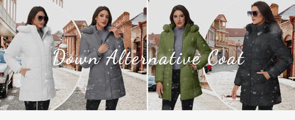 TACVASEN Womens Fleece Long Padding Winter Jacket Down Puffer Outwear with Removable Hood Waterproof Windproof Thicken Park Coat