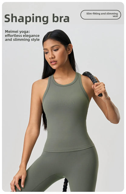 Custom LOGO new nude shaping yoga clothes vest with chest pad fitness sports sleeveless top