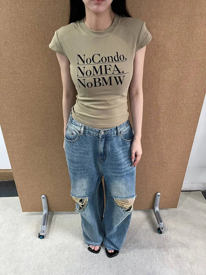 DEAT Fashion Ripped Straight Blue Jeans Women's High Waist Streetwear Denim Pants Summer New 7A4060