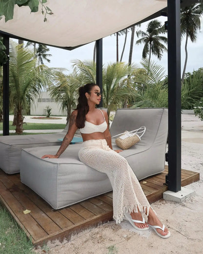 Sexy Summer Knit Cut Out Beach Half Skirt Women Chic Drawstring Fringed Casual Wrap Skirts 2026 Pool Party Swimwear Cover Up K50