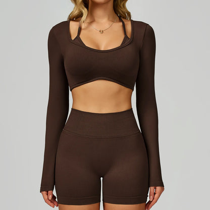Women Sexy Solid Crop Tops Gym Workout Shirts Yoga Sports Long Sleeve Female Fitness T-Shirt Exposed Navel Quick Dry Sports Tops