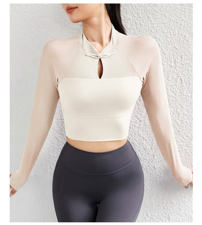 Workout Crop Tops for Women Yoga Long-sleeved Slim Fit Athletic Gym Built in Bra Running Workout