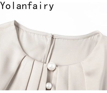 YOLANFAIRY 100% Natural Mulberry Silk T Shirts Woman Clothing 2026 Summer Loose Fashion T Shirt Elegant Womens Tops Short Sleeve