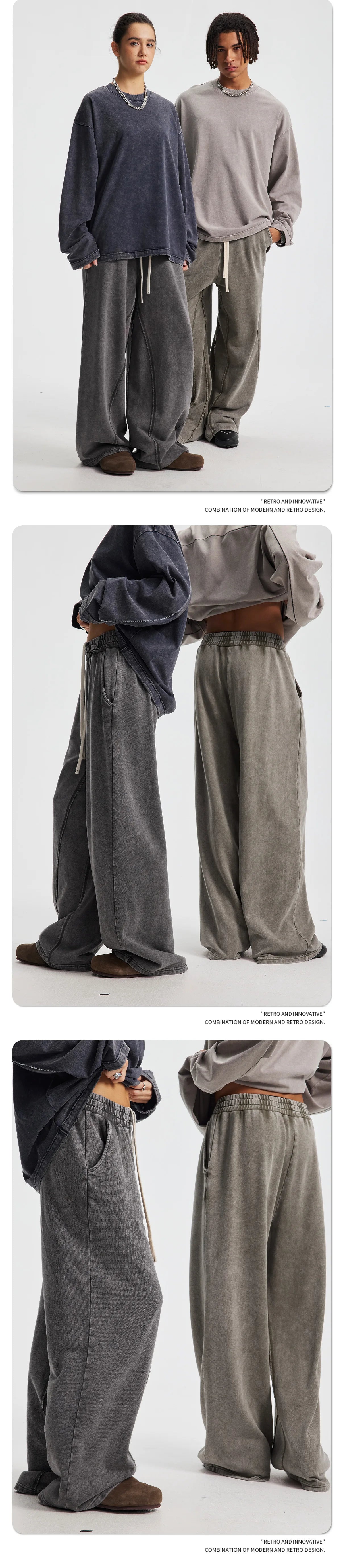 Custom LOGO Men's New 380G Heavy 100% Cotton 2025 Loose Retro Wide Leg Scattered Sports Casual Pants