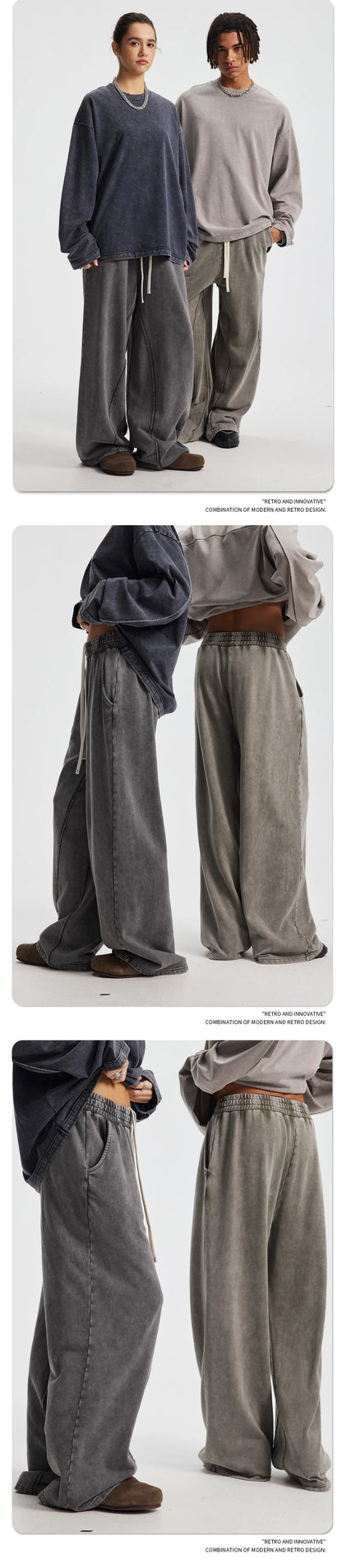 Custom LOGO Men's New 380G Heavy 100% Cotton 2025 Loose Retro Wide Leg Scattered Sports Casual Pants