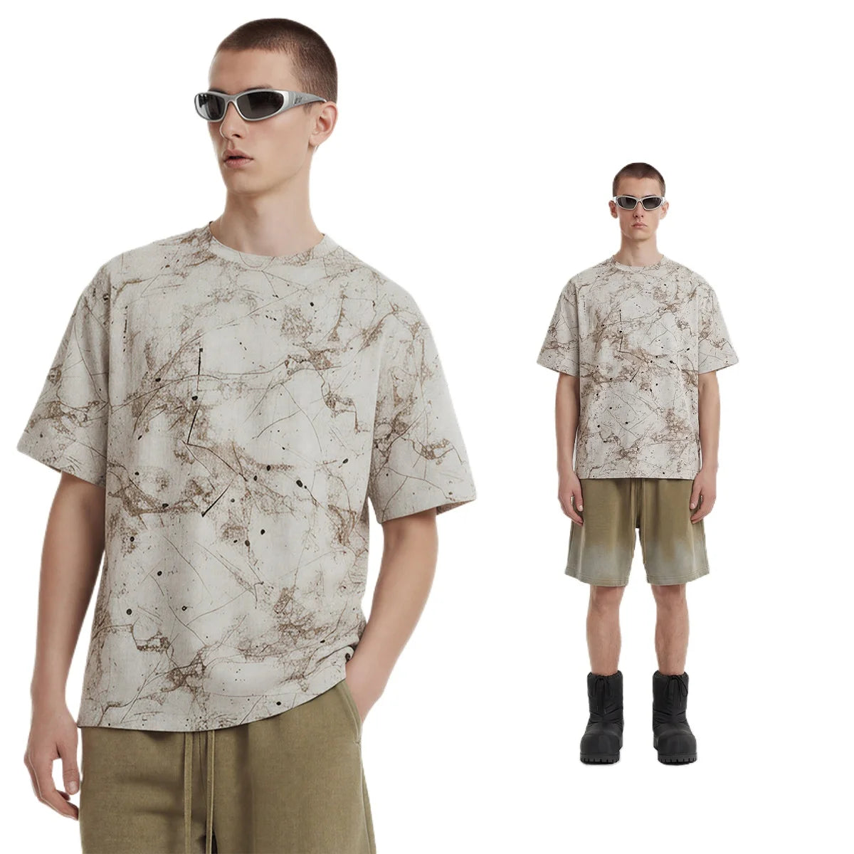 Custom LOGO Men's Women's 200G Rendering Hanmei Blended Burnt Flower Cotton Polyester Short Sleeve T-Shirt Casual Couple Top