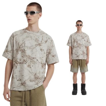 Custom LOGO Men's Women's 200G Rendering Hanmei Blended Burnt Flower Cotton Polyester Short Sleeve T-Shirt Casual Couple Top