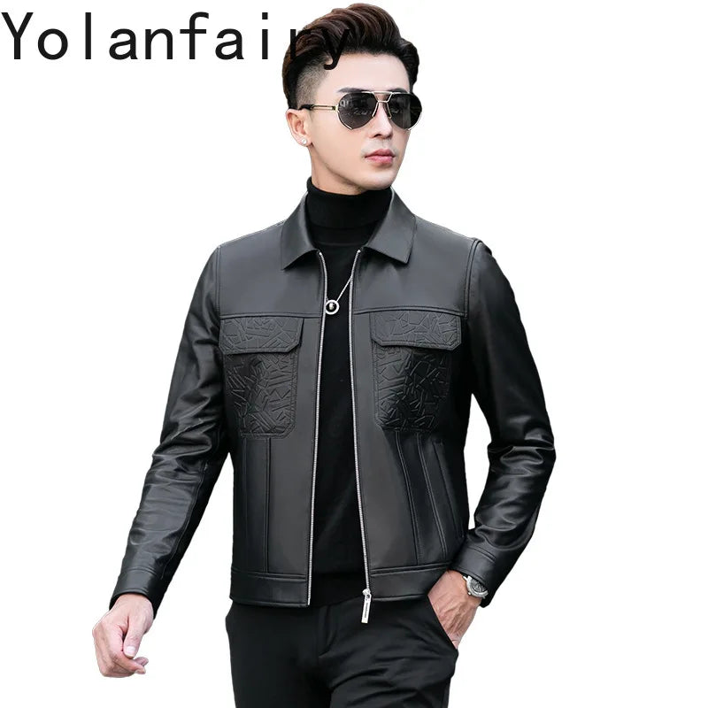 YOLANFAIRY Top Quality Real Sheepskin Genuine Leather Jacket Man Clothing Short Casual Leather Coat Soft Leather Jackets abrigos