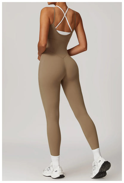 Color Blocked Jumpsuit Gym Set Women Yoga Suit Back Cross Sportswear Women Sports Jumpsuit Fitness Rompers Workout Bodysuits