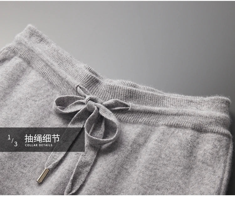 Autumn and Winter 100% Pure Cashmere 2-Piece set Men Loose and Warm Round Neck Pullover Sweater Knitted Casual Pencil Pants Suit